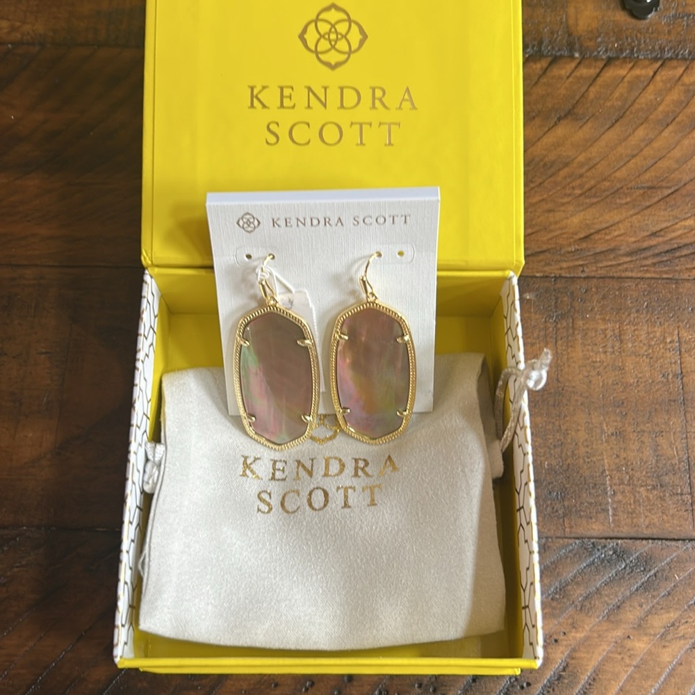 NWOT Kendra Scott Gold and Iridescent Drop Earrings (with box and dust bag) - Picture 2 of 5
